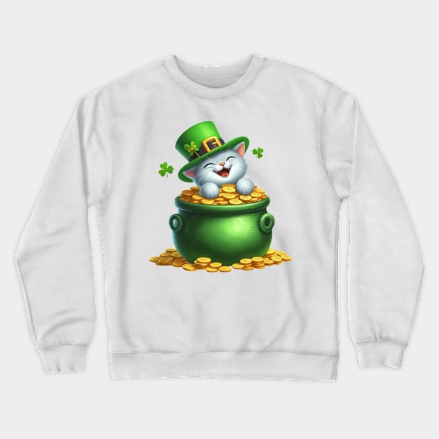 St Patricks Day Russian Blue Cat Crewneck Sweatshirt by Chromatic Fusion Studio